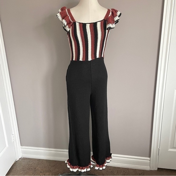 ZARA Striped Black Crochet Ruffle Strap Sleeveless Jumpsuit - S - Picture 3 of 14